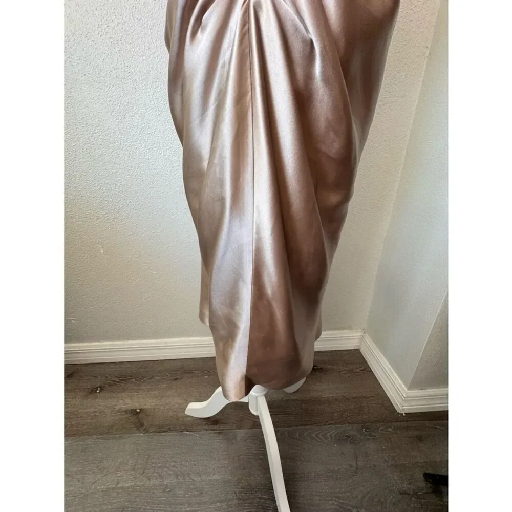 J. Crew One-Shoulder Satin Dress in Champagne Blush 100% Silk SZ 10